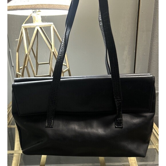 Vintage Fendi for Neiman Marcus Black Leather Patent Leather Shoulder Bag Rare - Picture 2 of 15